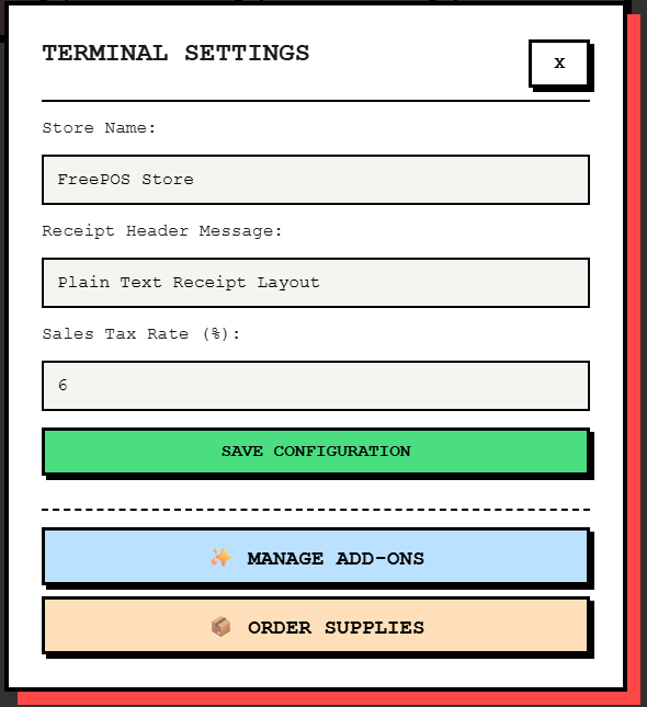 FreePOS Terminal Interface